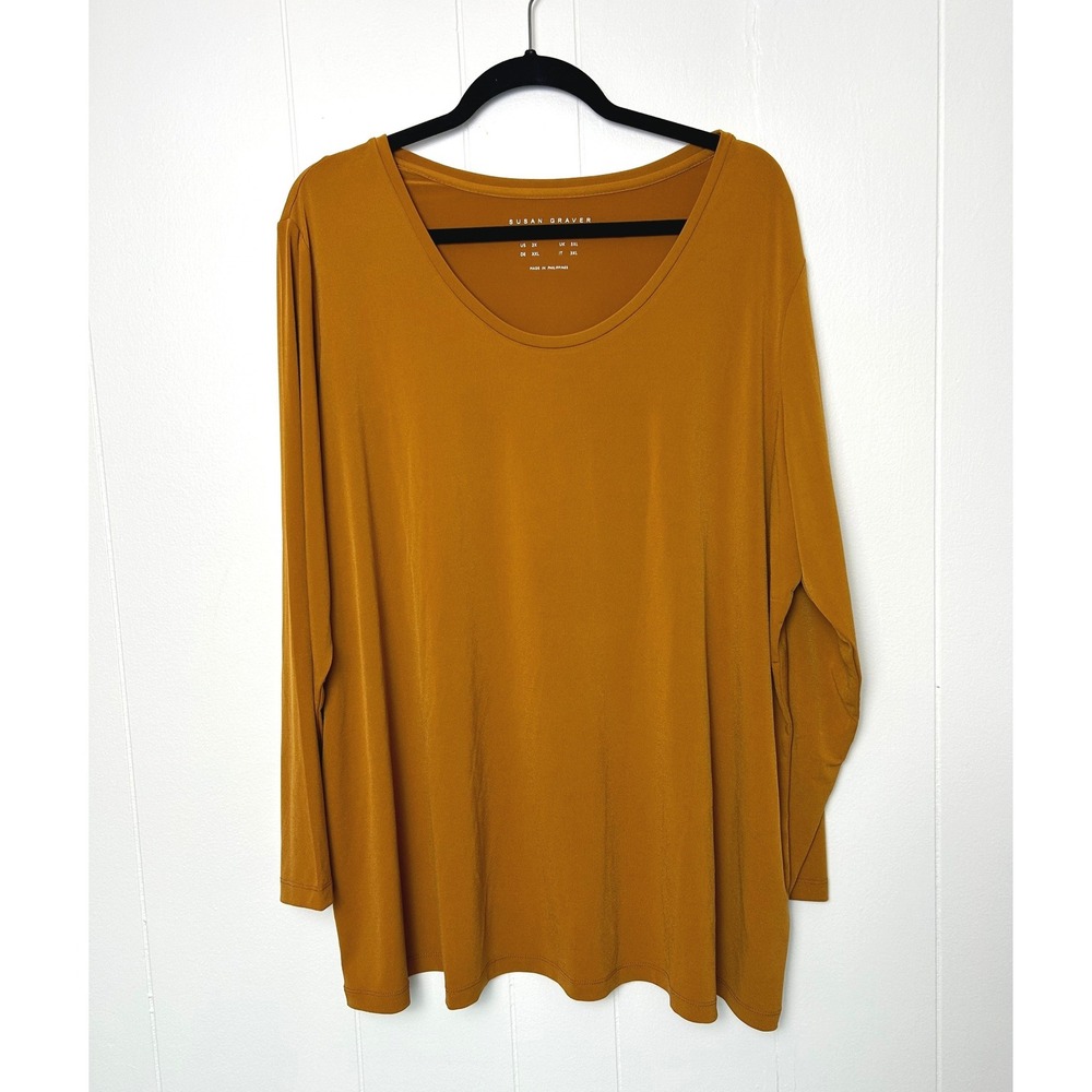 Susan Graver Top Women 2X rust orange scoop neck Long Sleeve Basic plus size